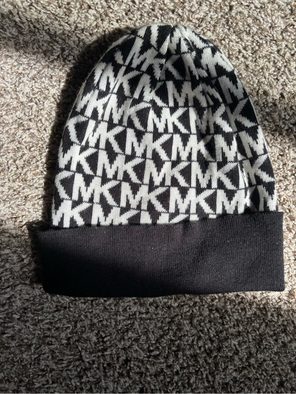 MICHAEL Michael Kors Black and White MK Logo Knit Hat